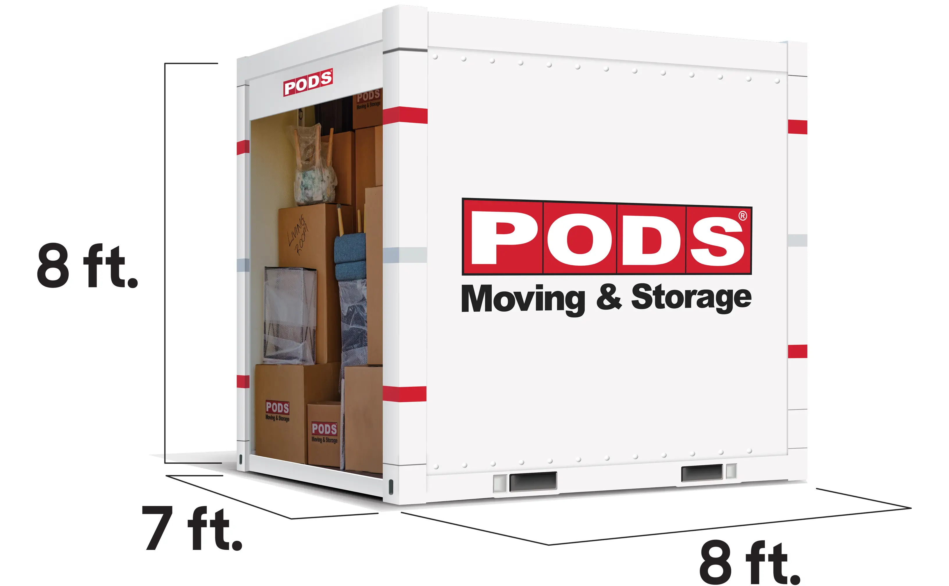 PODS 8 foot container with dimensions